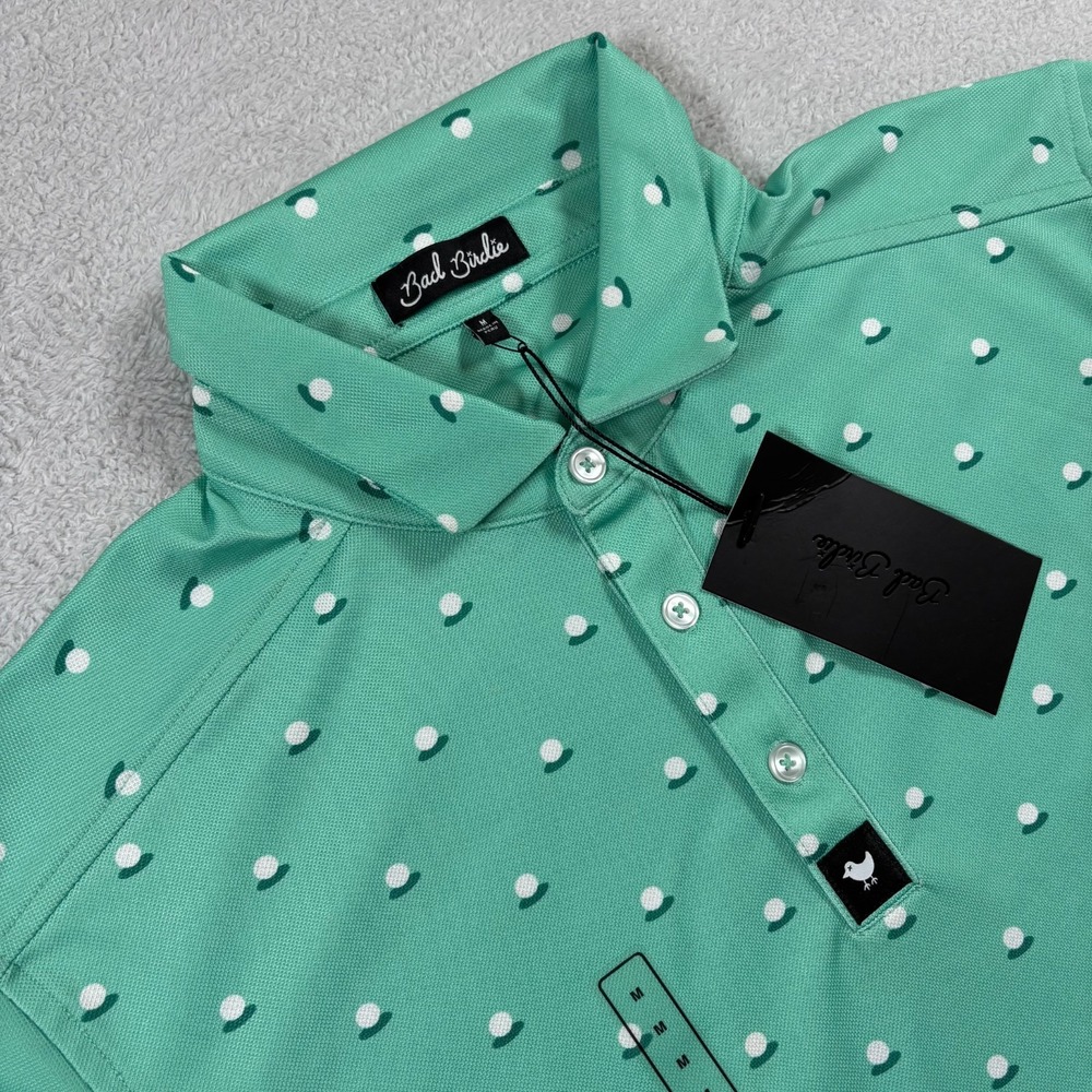 Bad Birdie Pique Polo Shirt Mens Medium Dusty Jade Aim Point‎ Golf Ball Print